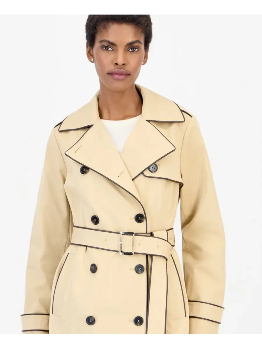 Пальто-тренч с отделкой из искусственной кожи Michael Kors — изображение 3 из 5, хаки