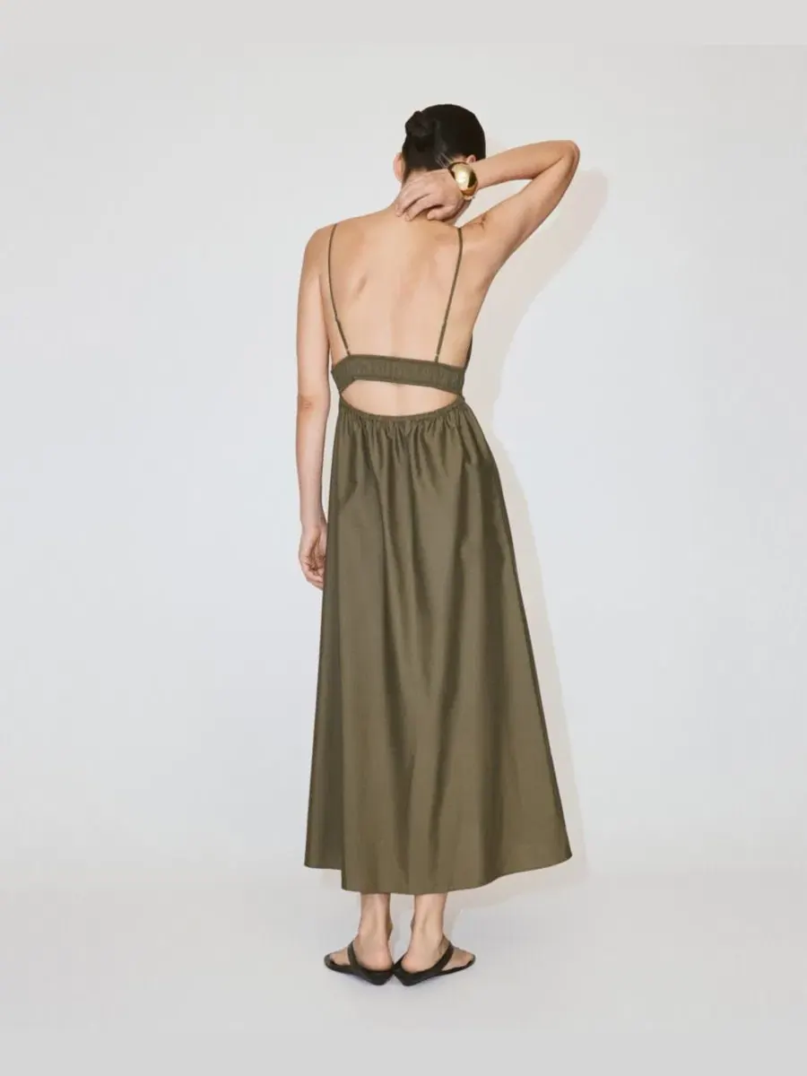 Платье-трапеция миди из лиоцелла с V-образным вырезом, Mango — изображение 5 из 6, зеленый