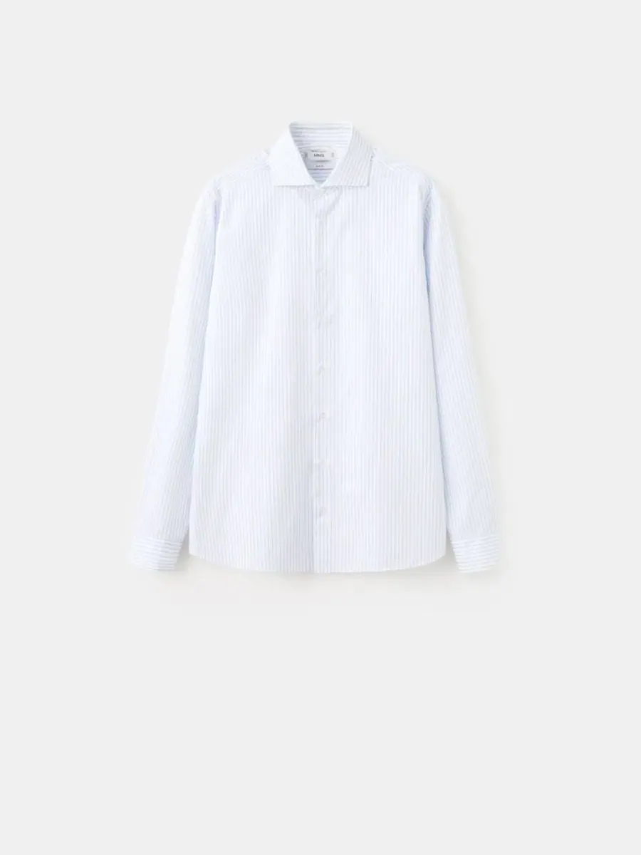 Мужская рубашка с длинным рукавом, хлопковая, Slim Fit MANGO — изображение 6 из 6, белый