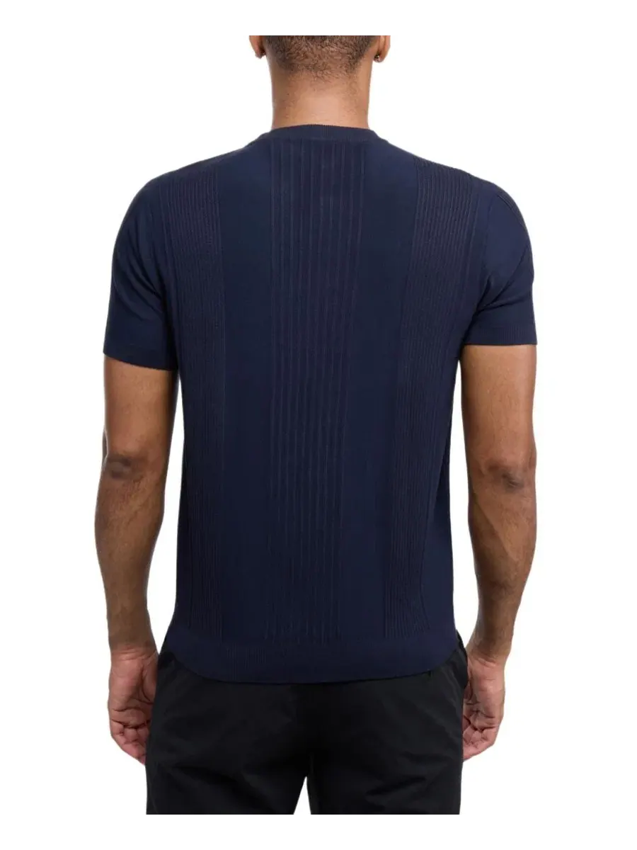 Свитер с круглым вырезом и рельефным узором, модель Crew Rib Neck Raised Stripe XRAY — изображение 2 из 6, темно-синий