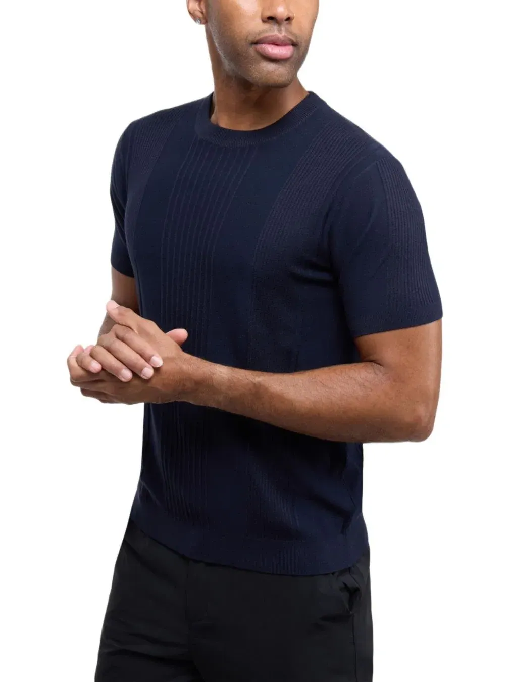 Свитер с круглым вырезом и рельефным узором, модель Crew Rib Neck Raised Stripe XRAY — изображение 3 из 6, темно-синий
