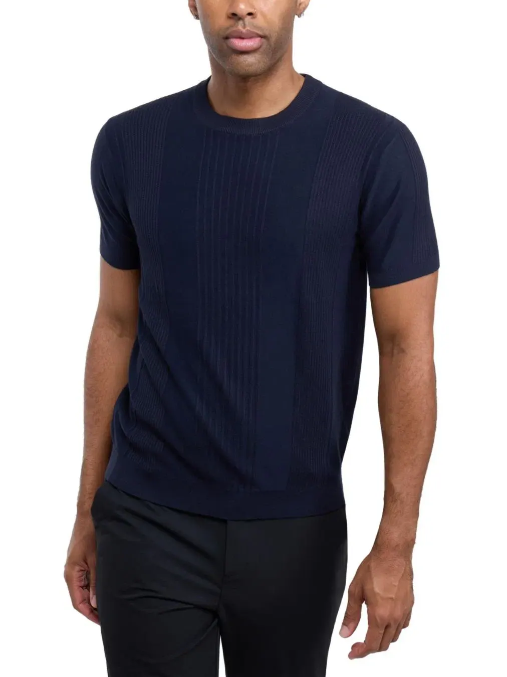 Свитер с круглым вырезом и рельефным узором, модель Crew Rib Neck Raised Stripe XRAY — изображение 4 из 6, темно-синий