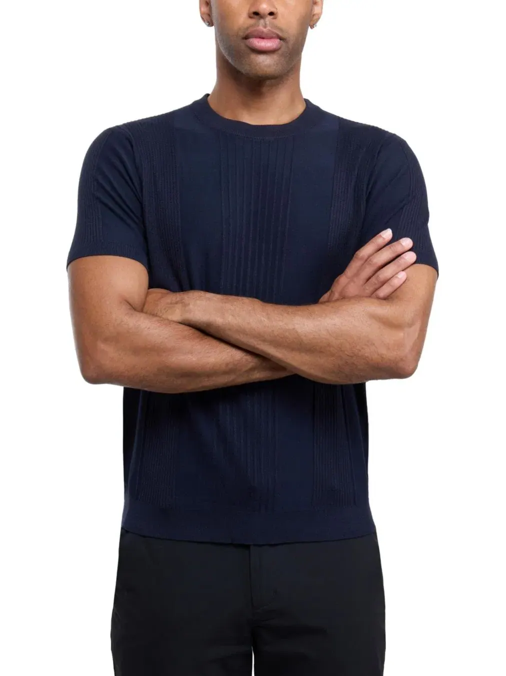 Свитер с круглым вырезом и рельефным узором, модель Crew Rib Neck Raised Stripe XRAY — изображение 5 из 6, темно-синий