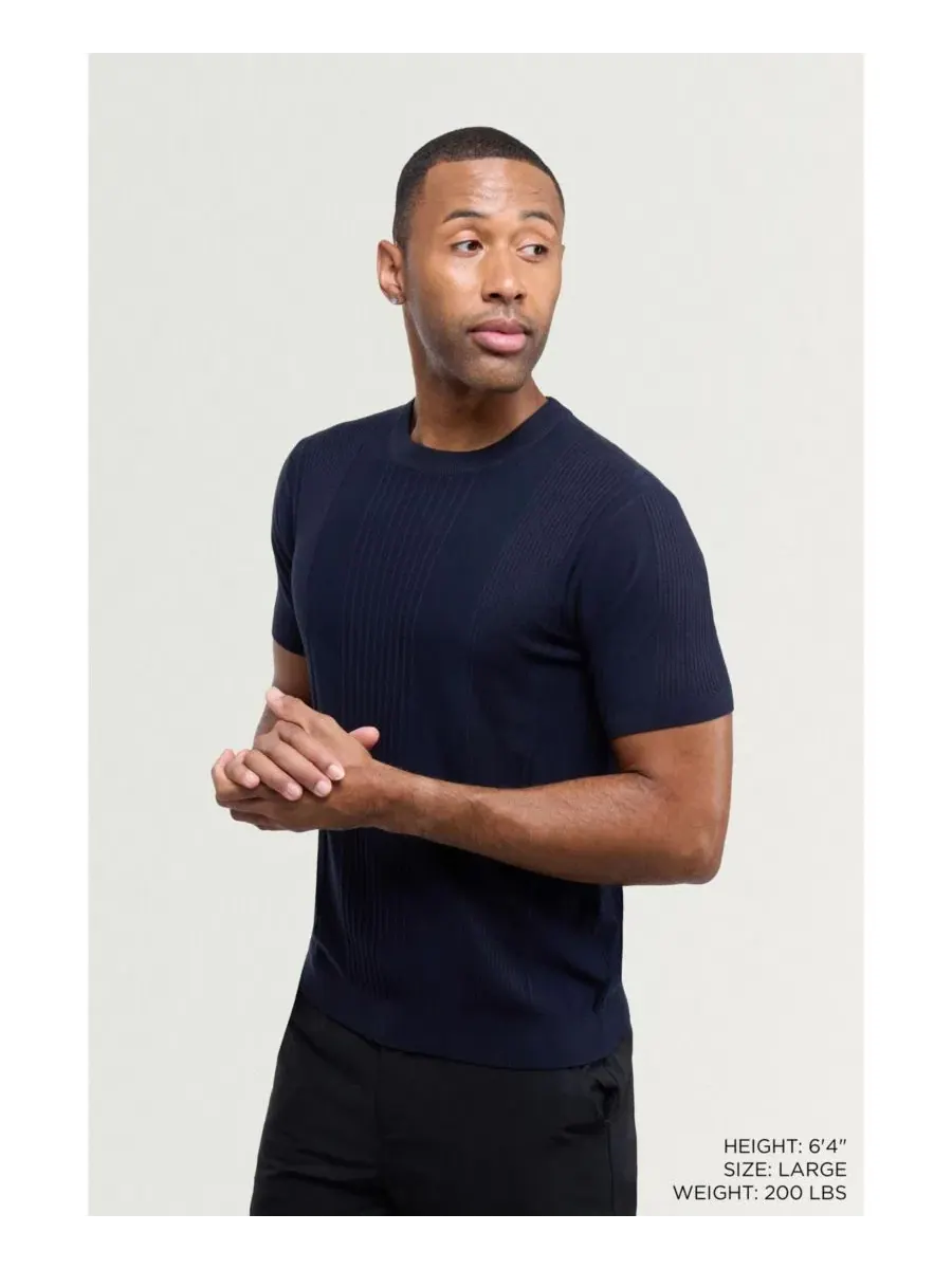 Свитер с круглым вырезом и рельефным узором, модель Crew Rib Neck Raised Stripe XRAY — изображение 6 из 6, темно-синий