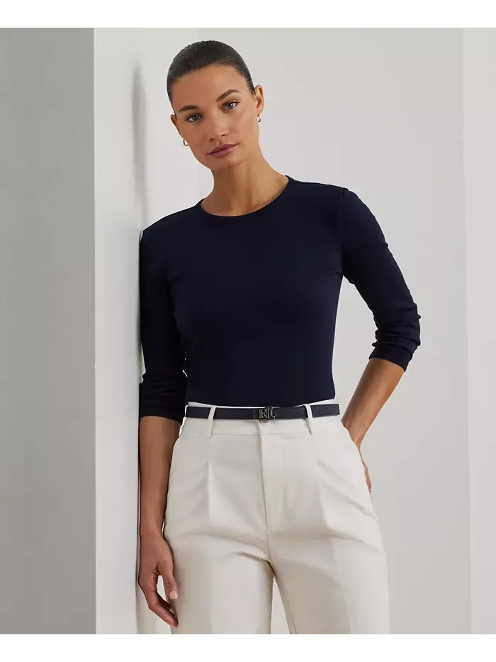 Хлопковый топ с длинными рукавами Lauren Ralph Lauren — изображение 1 из 5, темно-синий