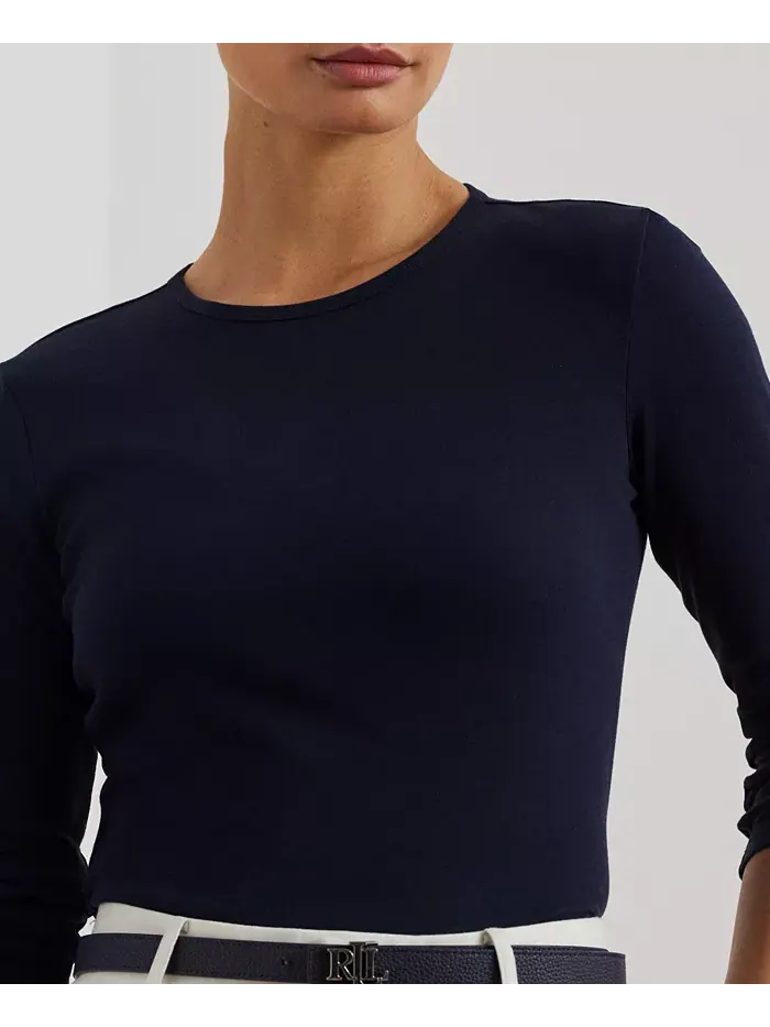 Хлопковый топ с длинными рукавами Lauren Ralph Lauren — изображение 3 из 5, темно-синий
