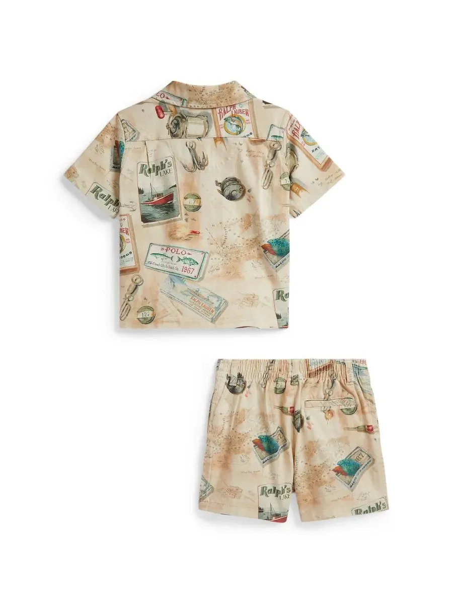 Комплект из рубашки и шорт с рыболовным принтом Polo Ralph Lauren — изображение 2 из 3, мульти