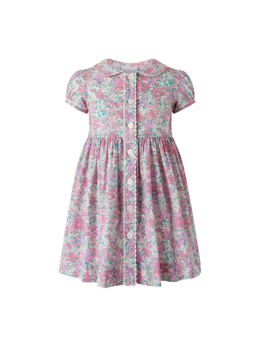 Детское платье из хлопка с принтом Pink Floral Button-Front Rachel Riley — розовый