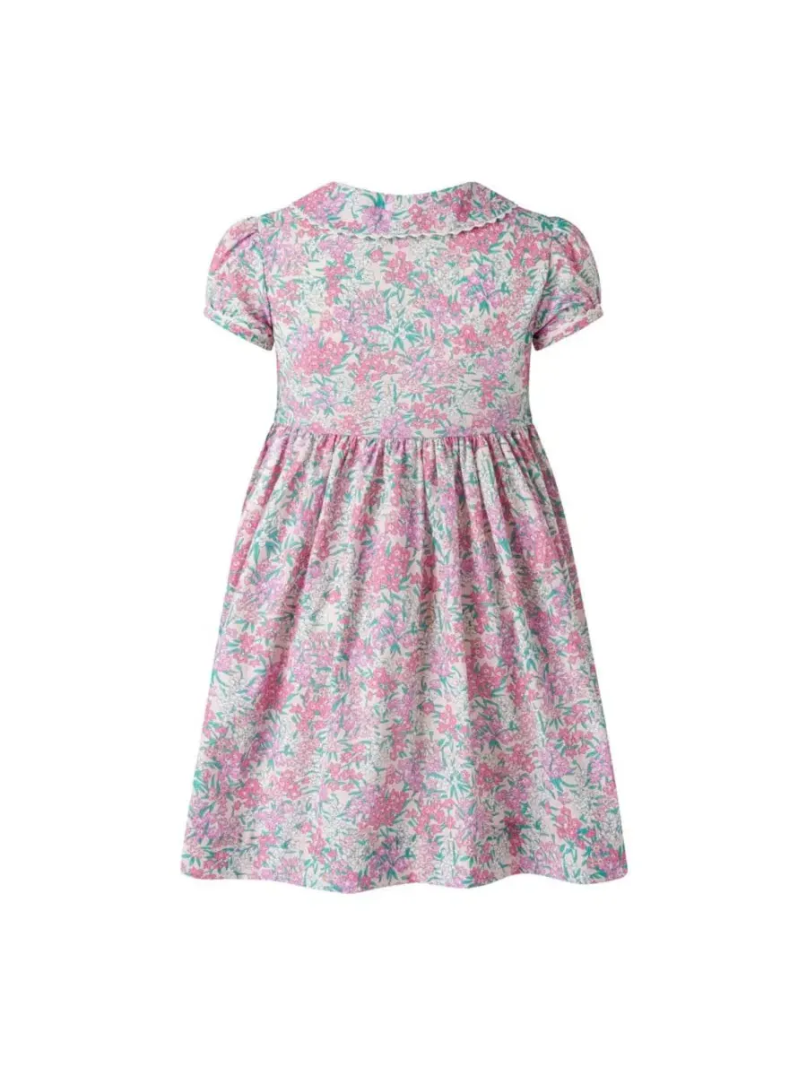 Детское платье из хлопка с принтом Pink Floral Button-Front Rachel Riley — изображение 2 из 3, розовый