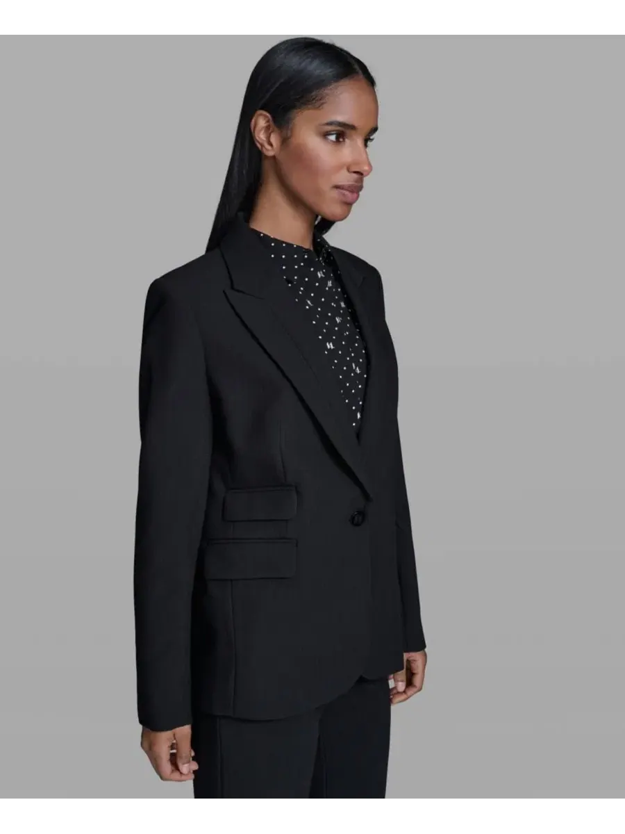Пиджак с лацканами, с одним пуговицей, Petite One-Button Notch Blazer KARL LAGERFELD PARIS — изображение 3 из 5, черный