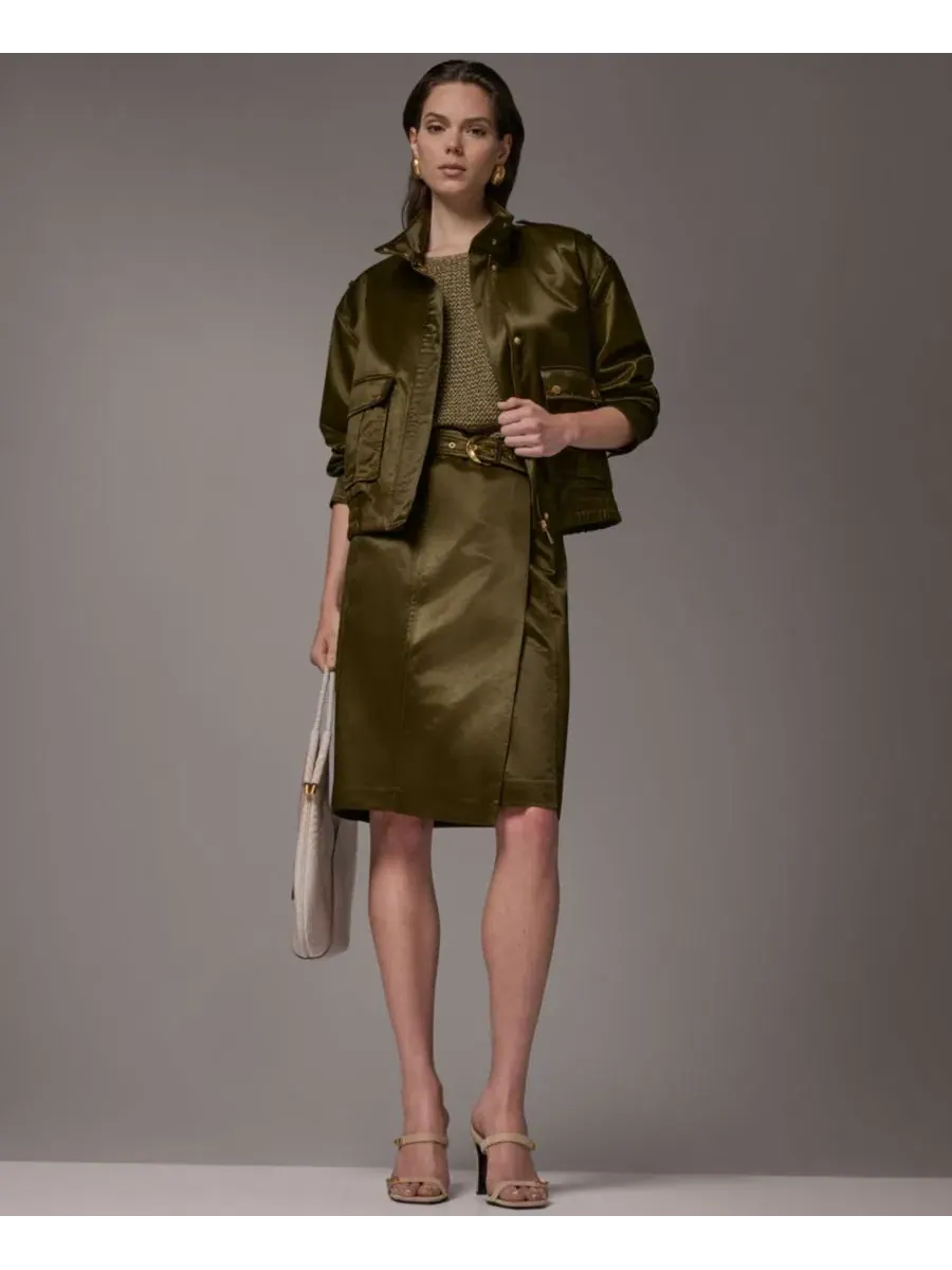 Женская куртка из глазированного хлопка Donna Karan New York — изображение 13 из 20, оливковый