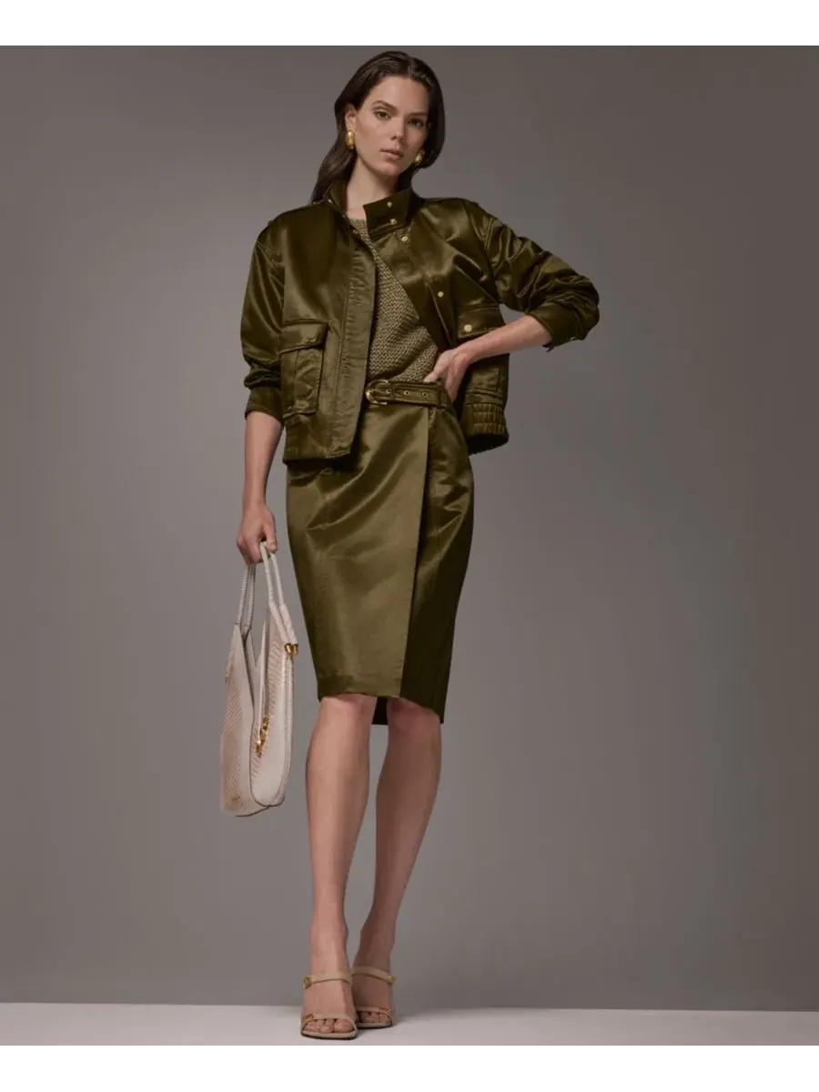 Женская куртка из глазированного хлопка Donna Karan New York — изображение 14 из 20, оливковый