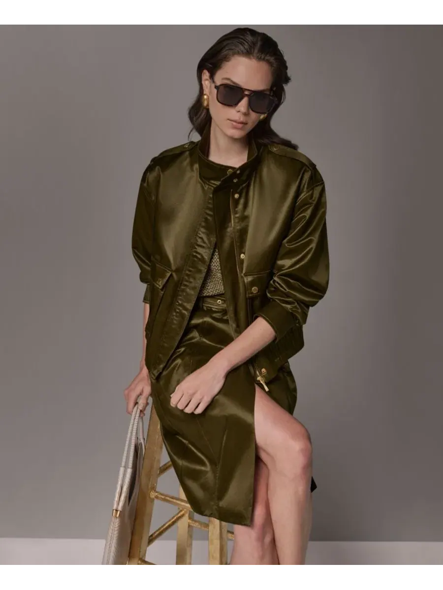Женская куртка из глазированного хлопка Donna Karan New York — изображение 20 из 20, оливковый