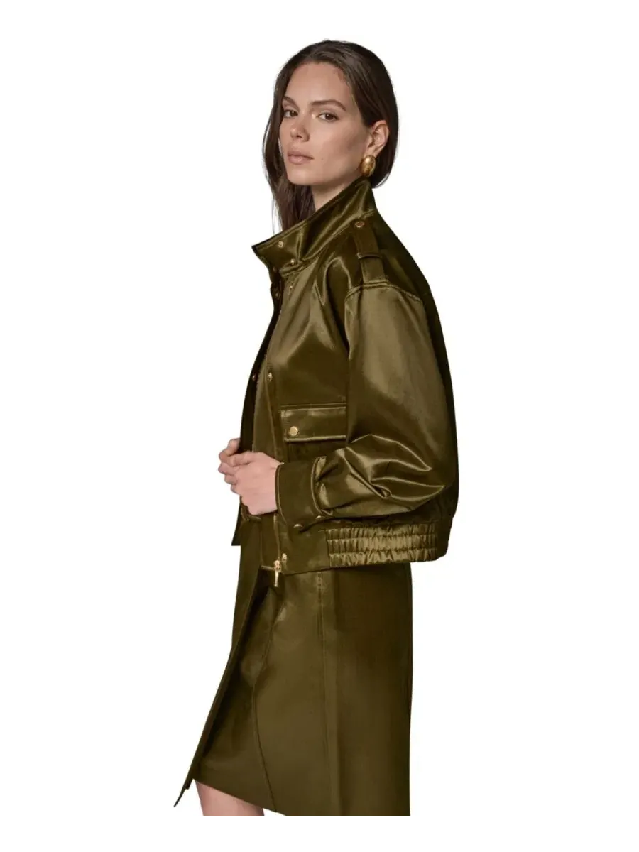 Женская куртка из глазированного хлопка Donna Karan New York — изображение 3 из 20, оливковый