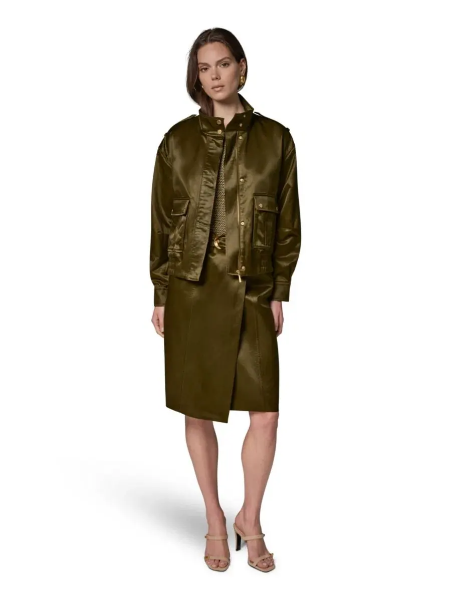 Женская куртка из глазированного хлопка Donna Karan New York — изображение 6 из 20, оливковый