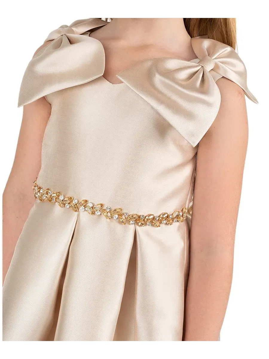 Платье-трапеция с бантом на плечах Mikado Bow Shoulder Pleated Dress Rare Editions — изображение 2 из 7, шампань