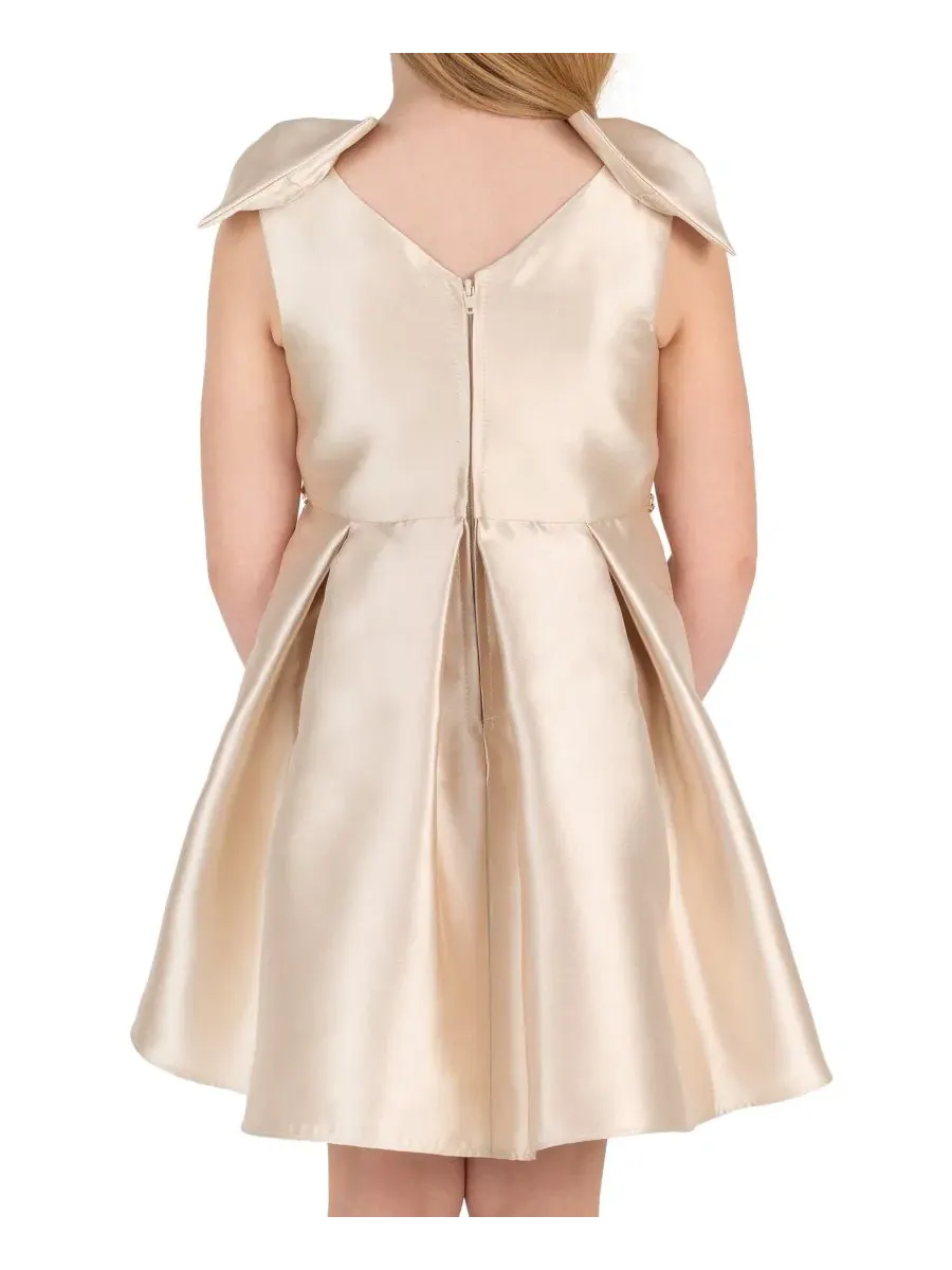 Платье-трапеция с бантом на плечах Mikado Bow Shoulder Pleated Dress Rare Editions — изображение 3 из 7, шампань
