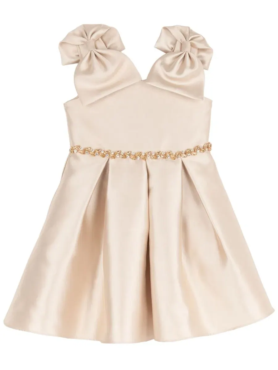 Платье-трапеция с бантом на плечах Mikado Bow Shoulder Pleated Dress Rare Editions — изображение 4 из 7, шампань