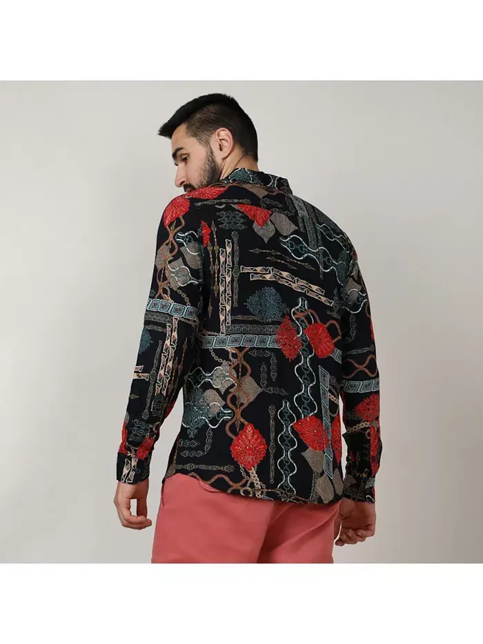Мужская рубашка в художественном стиле Crimson Red & Teal Green Campus Sutra — изображение 2 из 7, красный