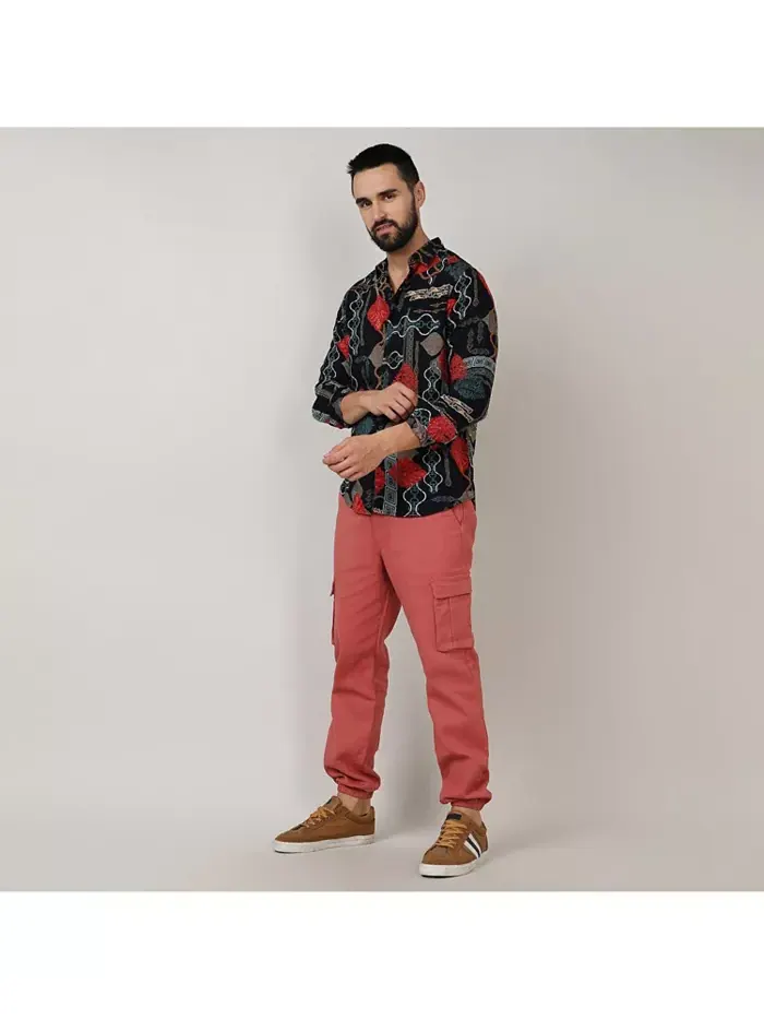 Мужская рубашка в художественном стиле Crimson Red & Teal Green Campus Sutra — изображение 6 из 7, красный