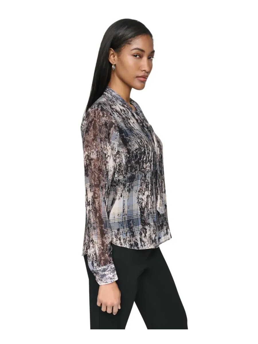 Блузка с галстуком и длинным рукавом, с принтом DKNY — изображение 4 из 7, темно-синий/мульти