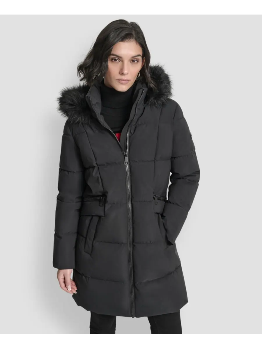 Женская пуховая куртка с капюшоном и застежкой-молнией DKNY