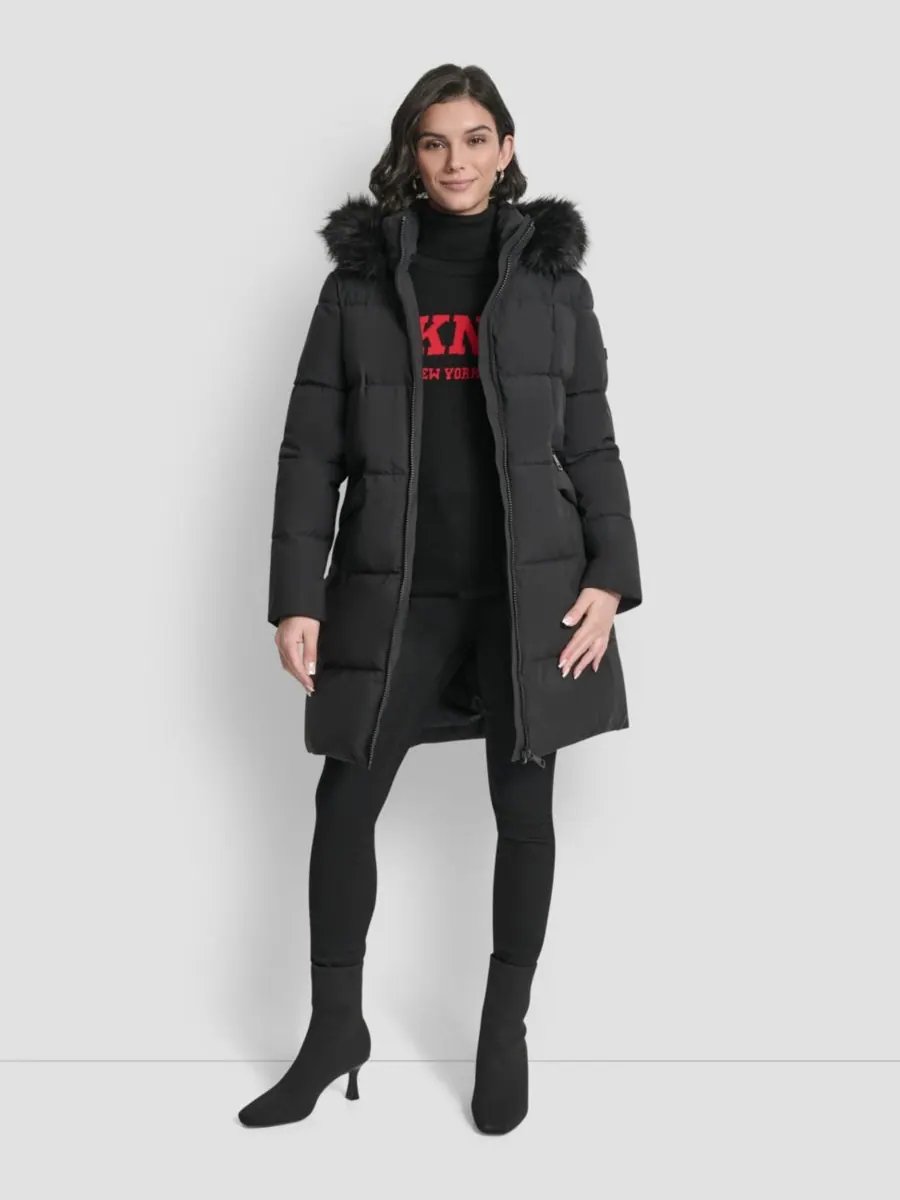 Женская пуховая куртка с капюшоном и застежкой-молнией DKNY — изображение 2 из 5, черный