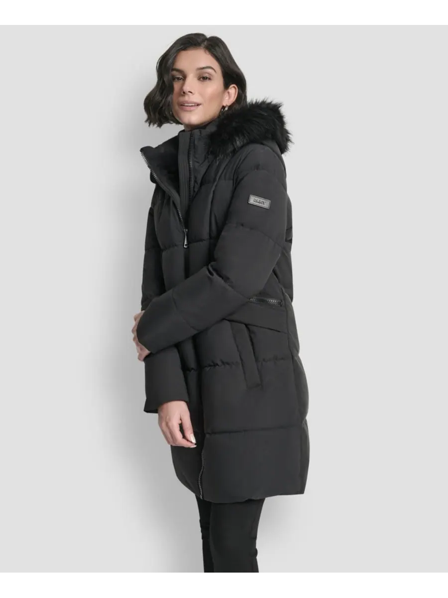 Женская пуховая куртка с капюшоном и застежкой-молнией DKNY — изображение 4 из 5, черный