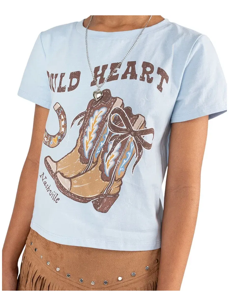 Комплект из футболки и юбки-шорт с принтом Wild Heart Tween Diva — изображение 2 из 7, синий