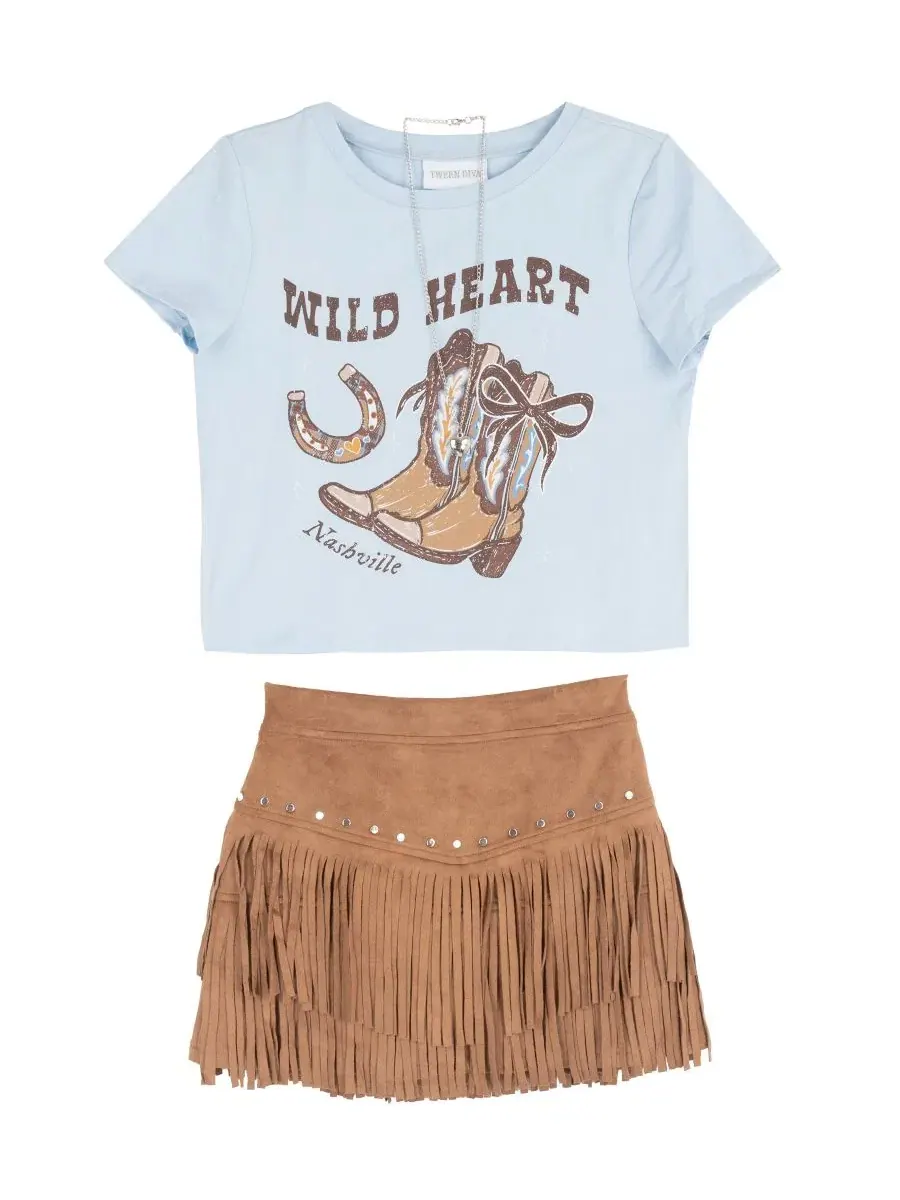Комплект из футболки и юбки-шорт с принтом Wild Heart Tween Diva — изображение 4 из 7, синий