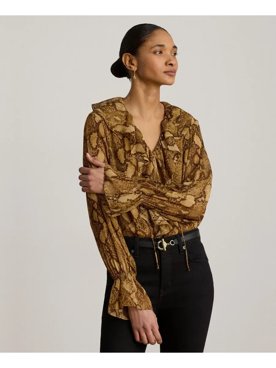 Блуза с рюшами и V-образным вырезом Lauren Ralph Lauren