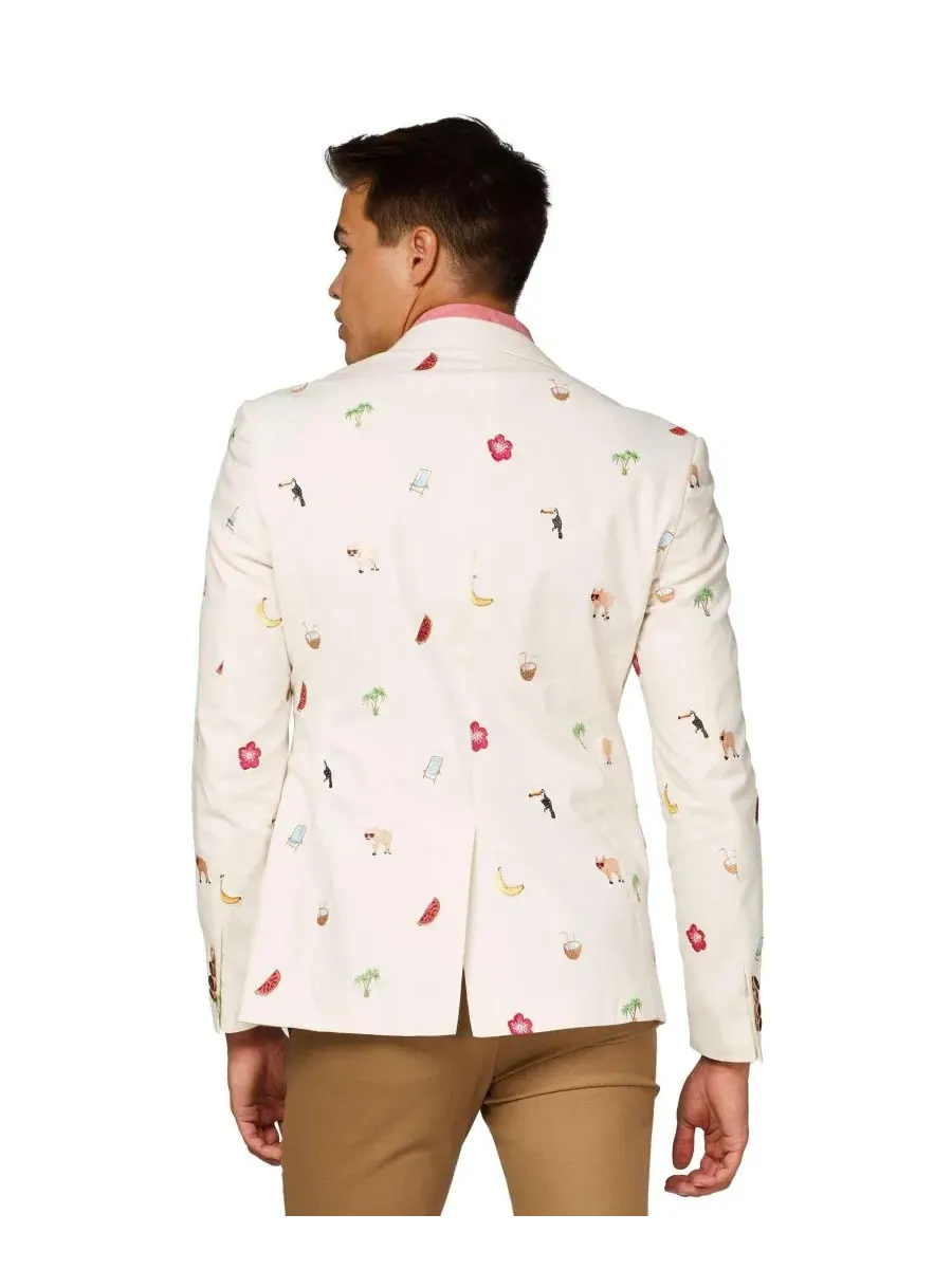 Пиджак мужской с принтом Tropical Summer Birds OppoSuits — изображение 2 из 4, бежевый