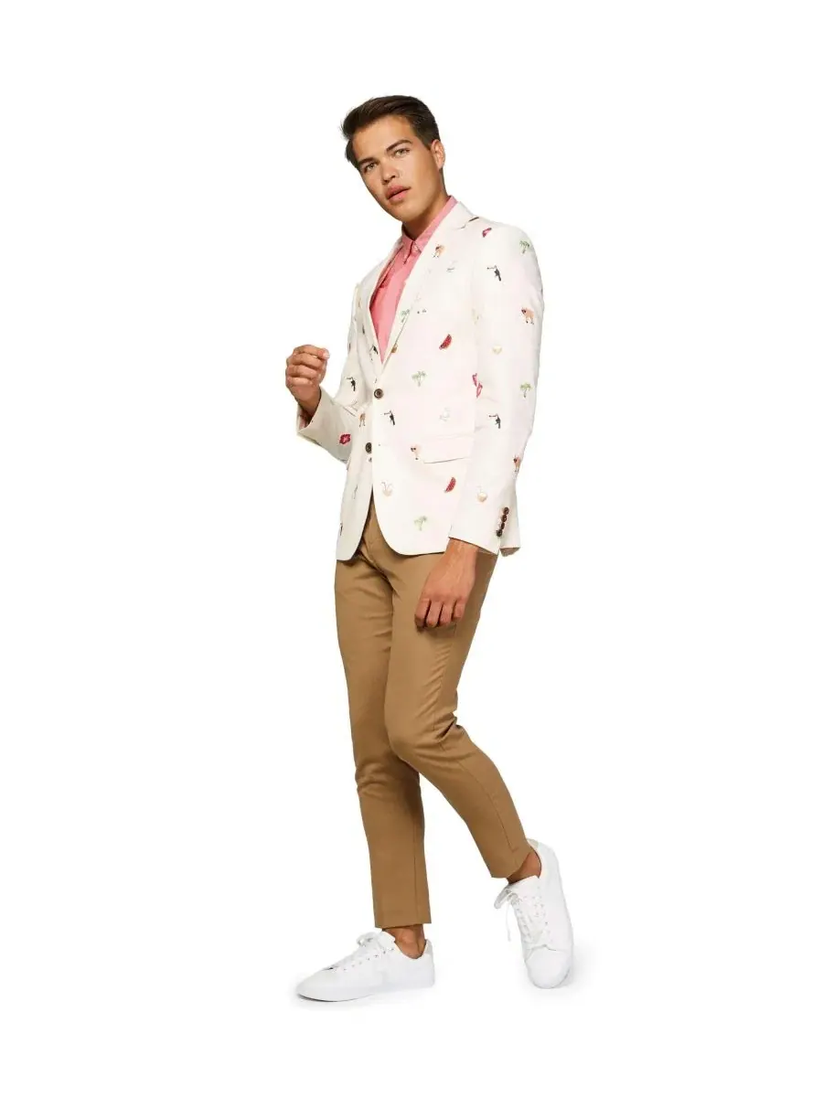 Пиджак мужской с принтом Tropical Summer Birds OppoSuits — изображение 3 из 4, бежевый