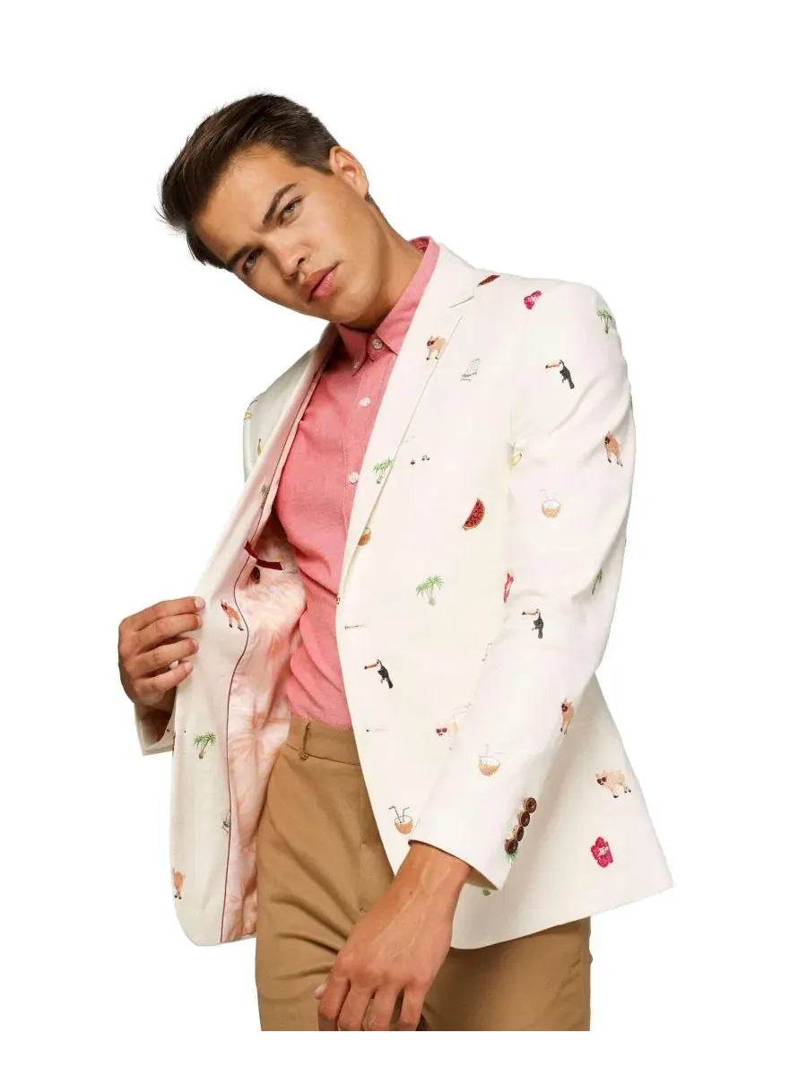 Пиджак мужской с принтом Tropical Summer Birds OppoSuits — изображение 4 из 4, бежевый
