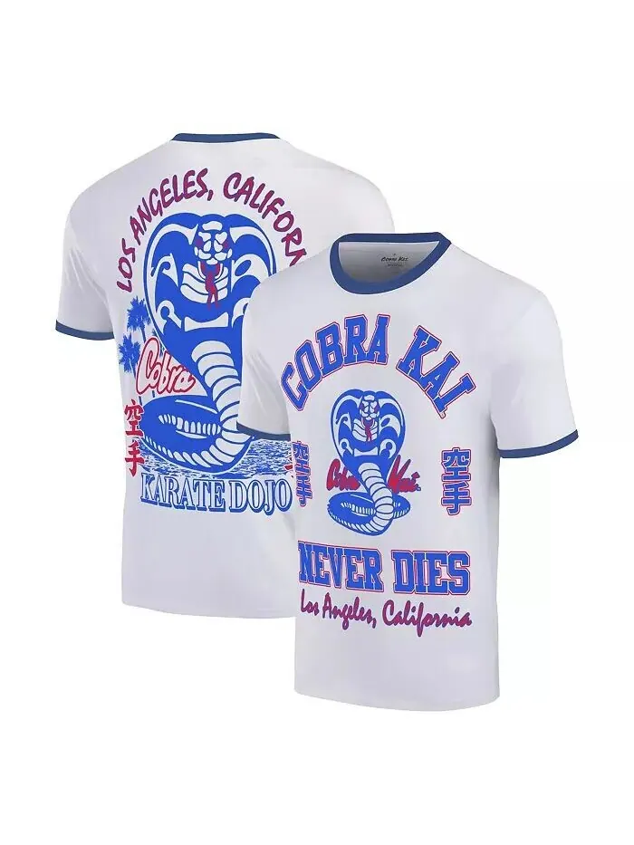 Мужская белая футболка Cobra Kai Los Angeles Baseball Ringer Ripple Junction — белый