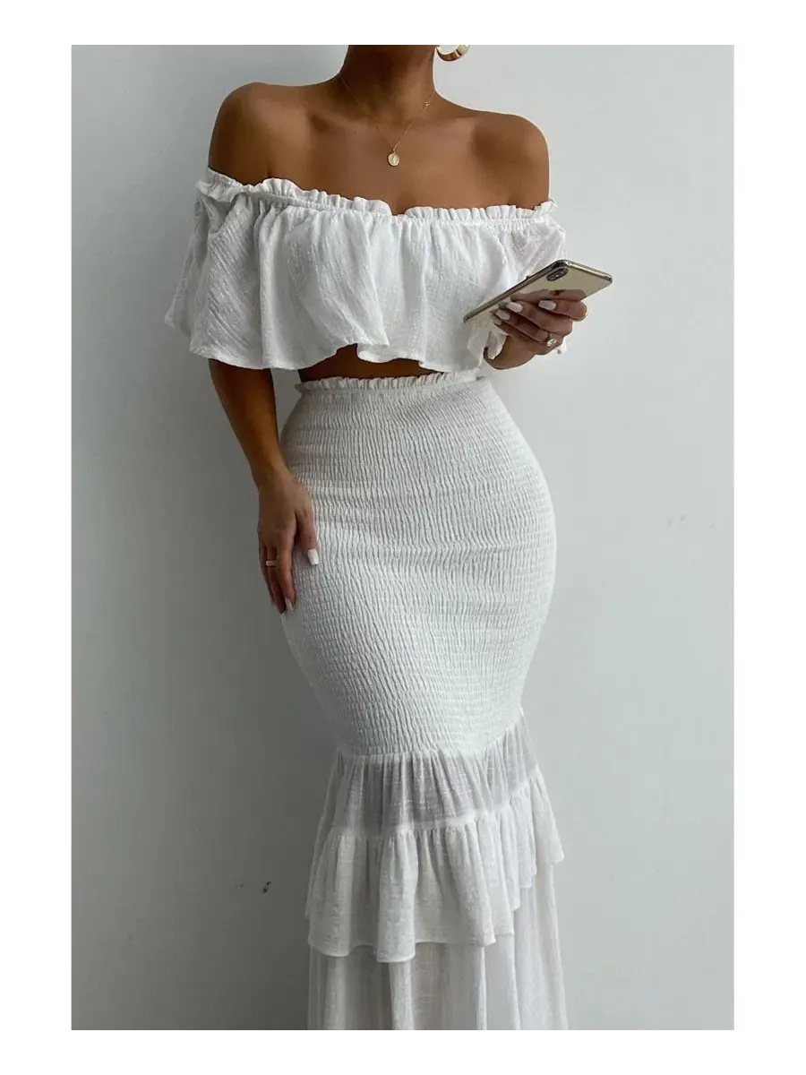 Комплект из топа с рюшами и макси-юбки Sienna Ruffled Skirt Set JLUXLABEL — изображение 2 из 8, белый