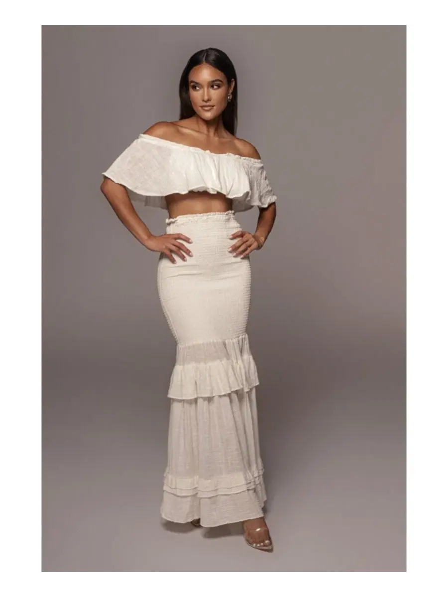 Комплект из топа с рюшами и макси-юбки Sienna Ruffled Skirt Set JLUXLABEL — изображение 3 из 8, белый