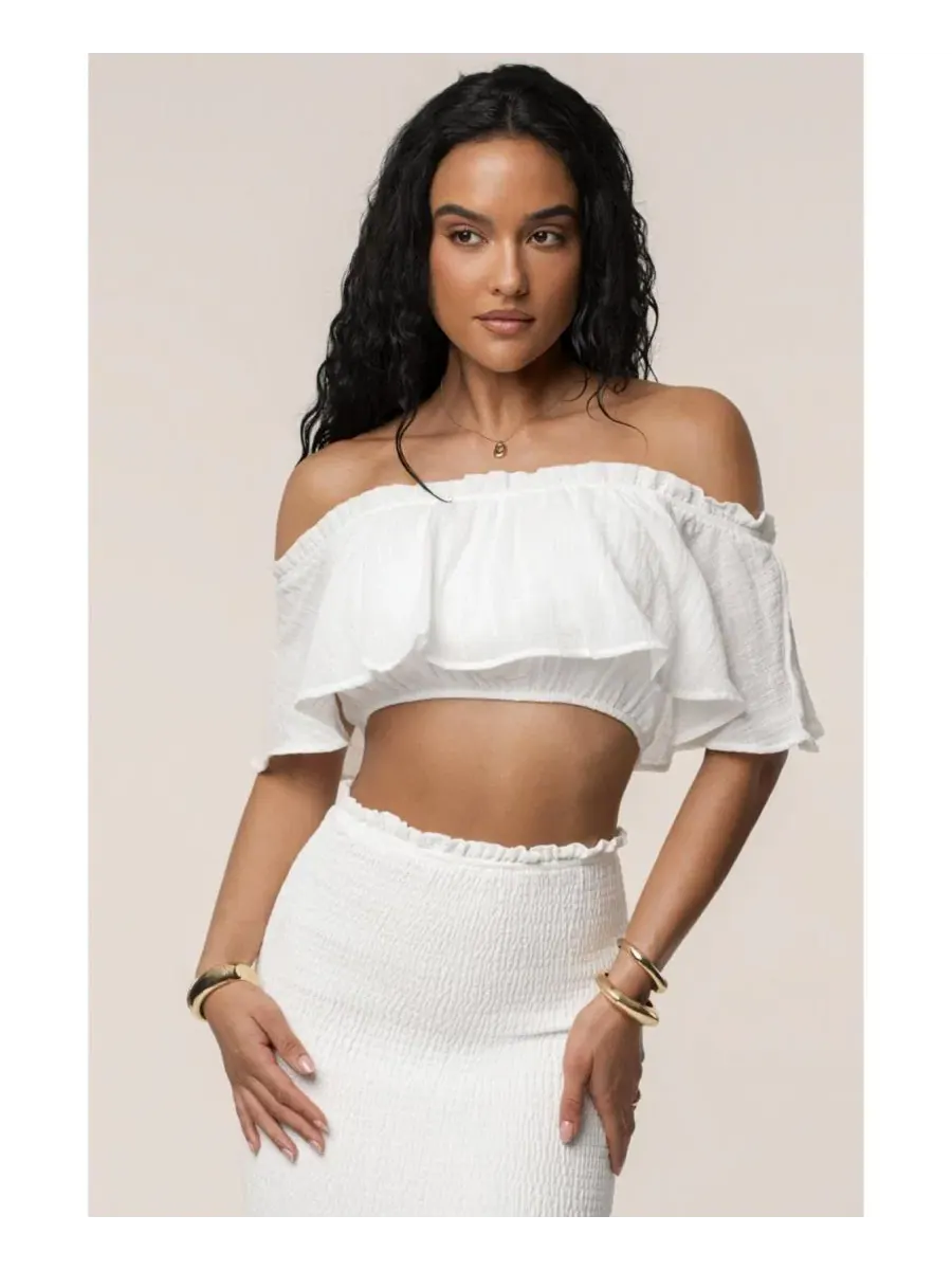 Комплект из топа с рюшами и макси-юбки Sienna Ruffled Skirt Set JLUXLABEL — изображение 6 из 8, белый