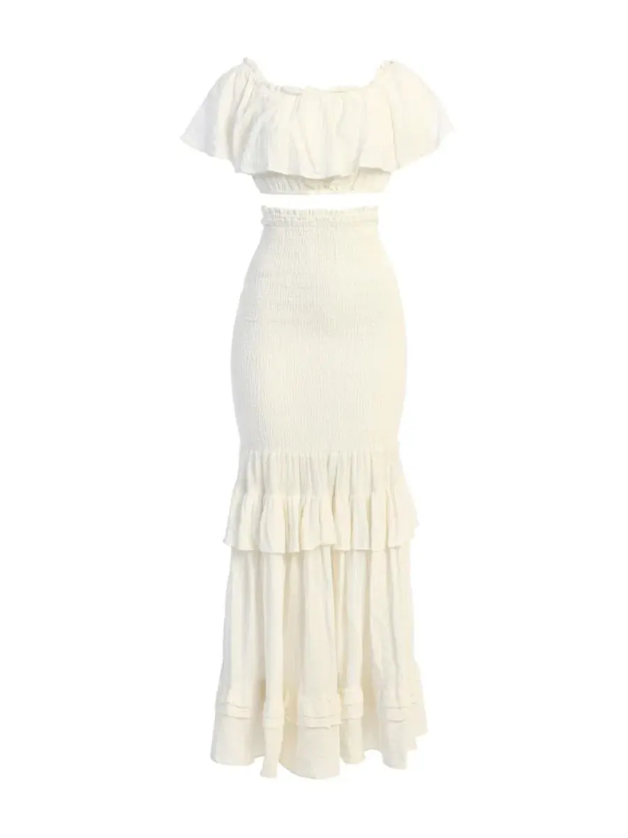 Комплект из топа с рюшами и макси-юбки Sienna Ruffled Skirt Set JLUXLABEL — изображение 7 из 8, белый