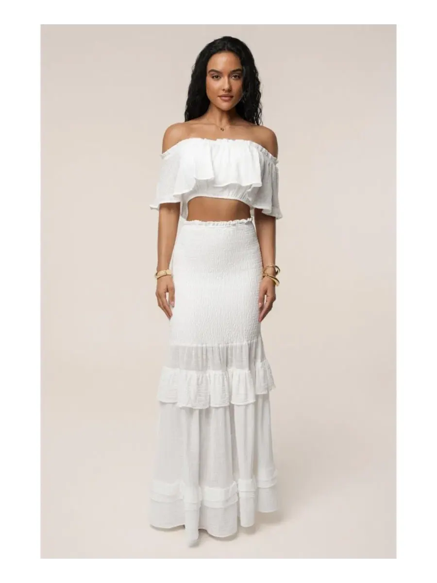 Комплект из топа с рюшами и макси-юбки Sienna Ruffled Skirt Set JLUXLABEL — изображение 8 из 8, белый