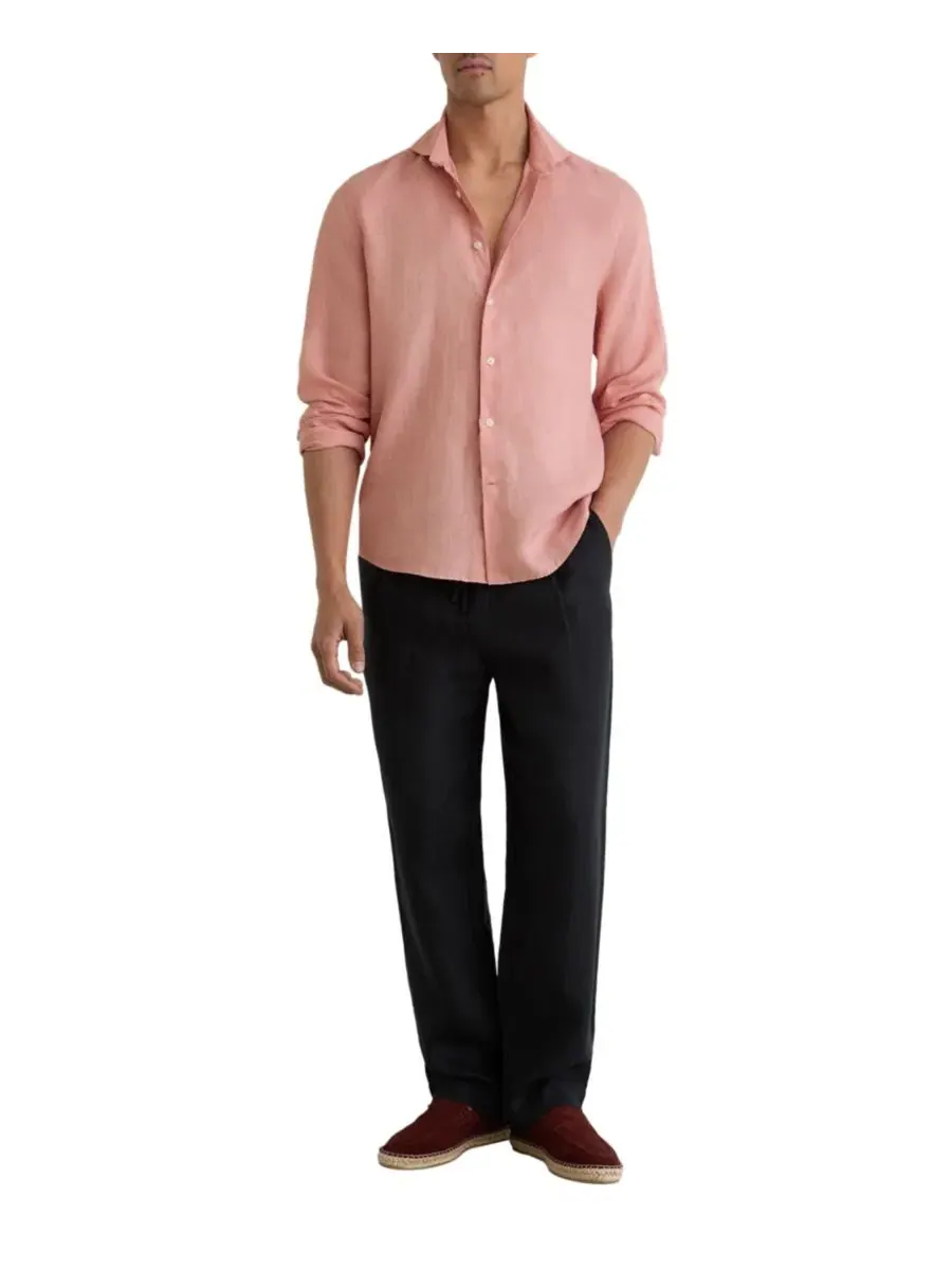 Мужская рубашка из льна Ruban Linen Shirt REISS — изображение 2 из 5, розовый