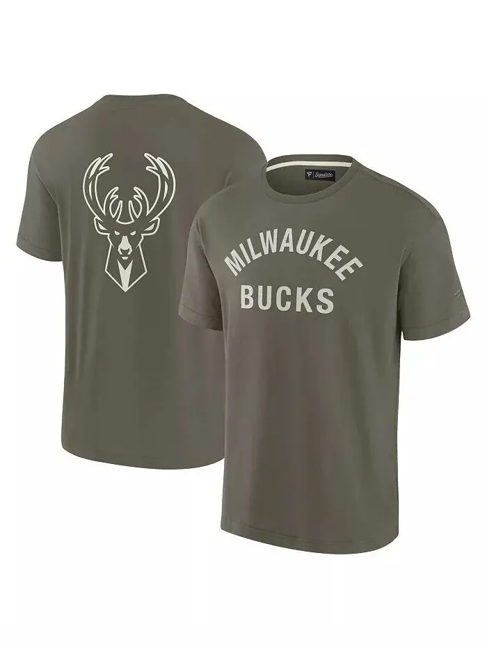Мужская и женская оливковая футболка Milwaukee Bucks Elements Super Soft с короткими рукавами — зеленый