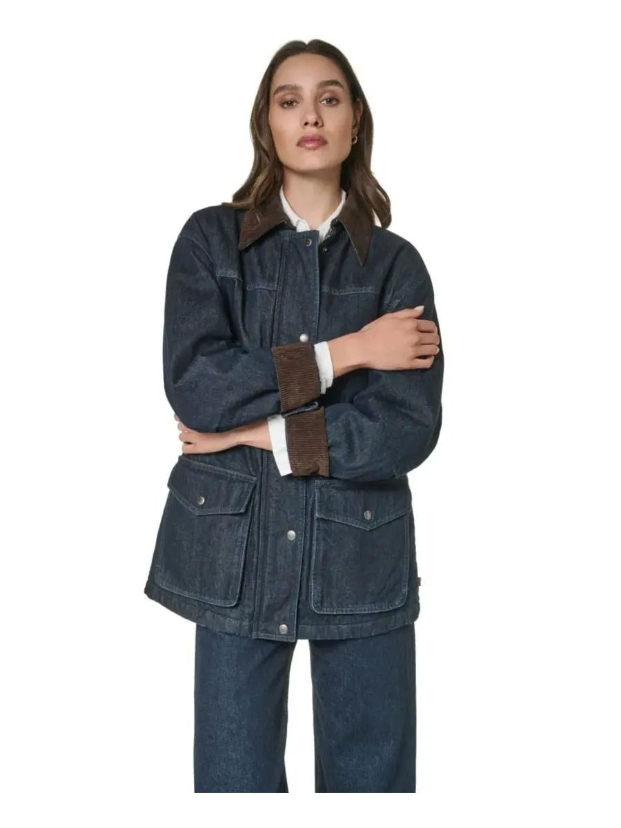 Джинсовая куртка-анорак с воротником из вельвета Levi's, Dark Rinse Wash — изображение 1 из 9