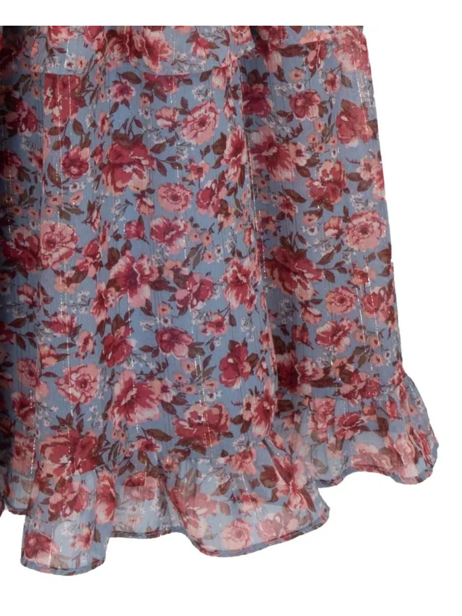 Платье-макси из шифона с люрексом и принтом Floral Lurex Chiffon Rare Editions — изображение 7 из 7, синий