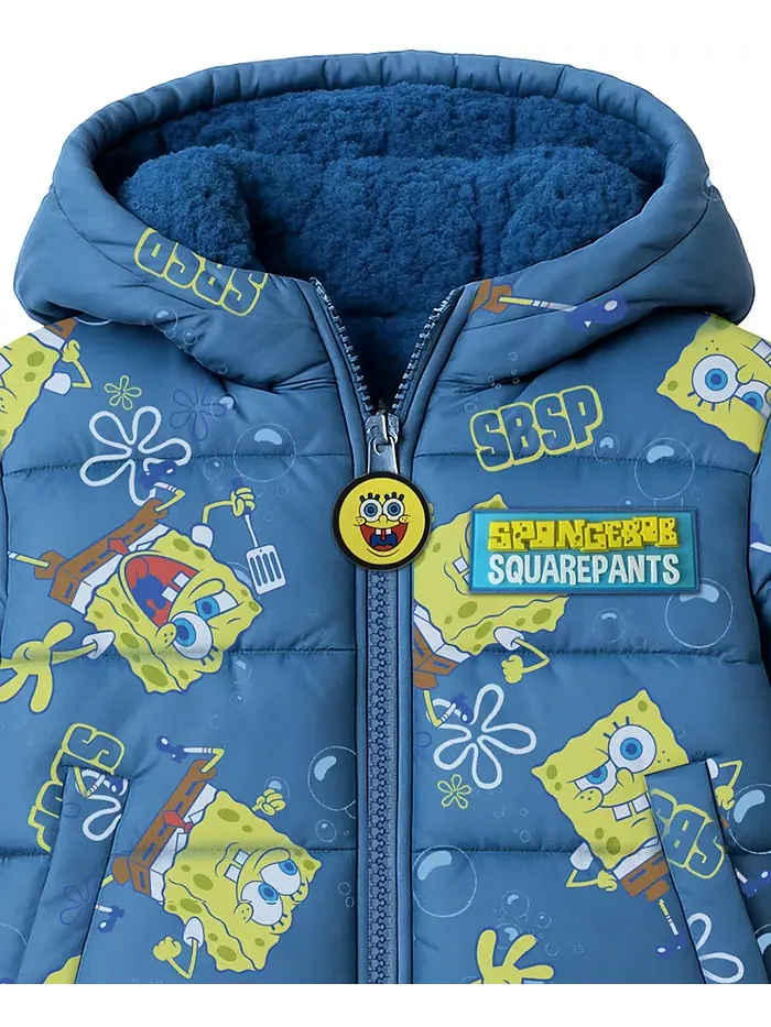 Мальчиковая куртка-пуховик с принтом размер 2T-7 Spongebob Squarepants — изображение 3 из 3, синий