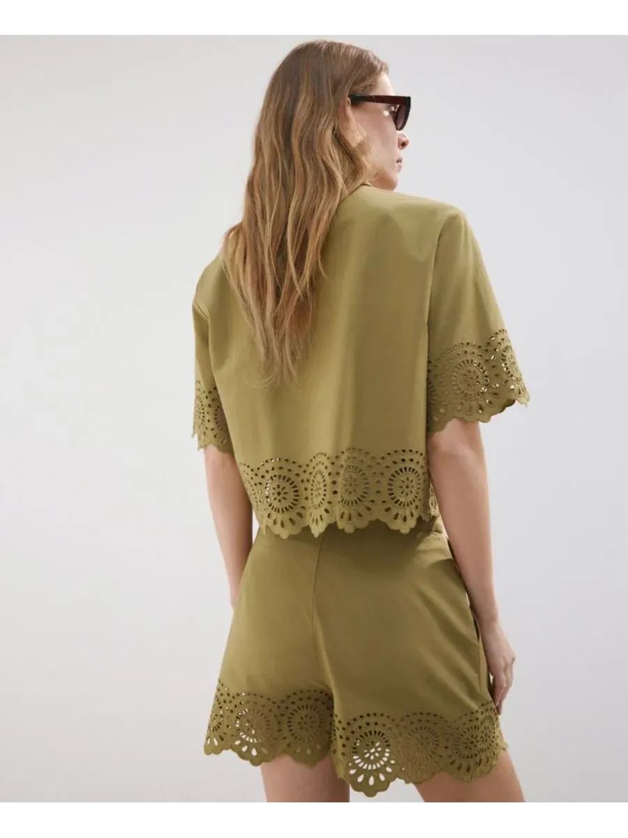 Женские вышитые ажурные шорты MANGO — изображение 2 из 6, зеленый