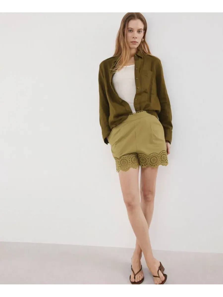 Женские вышитые ажурные шорты MANGO — изображение 4 из 6, зеленый