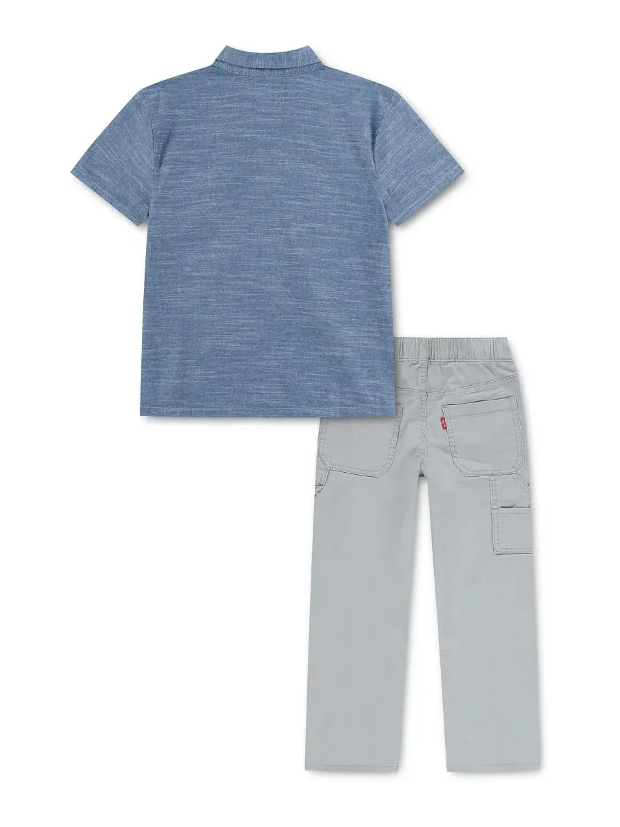Комплект из рубашки и брюк Chambray Top and Pants Levi's — изображение 2 из 5, синий/серый