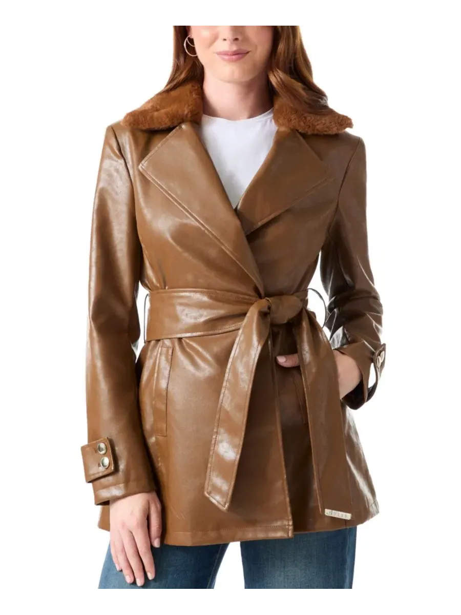 Тренч из кожзама с съемным воротником из искусственного меха GUESS