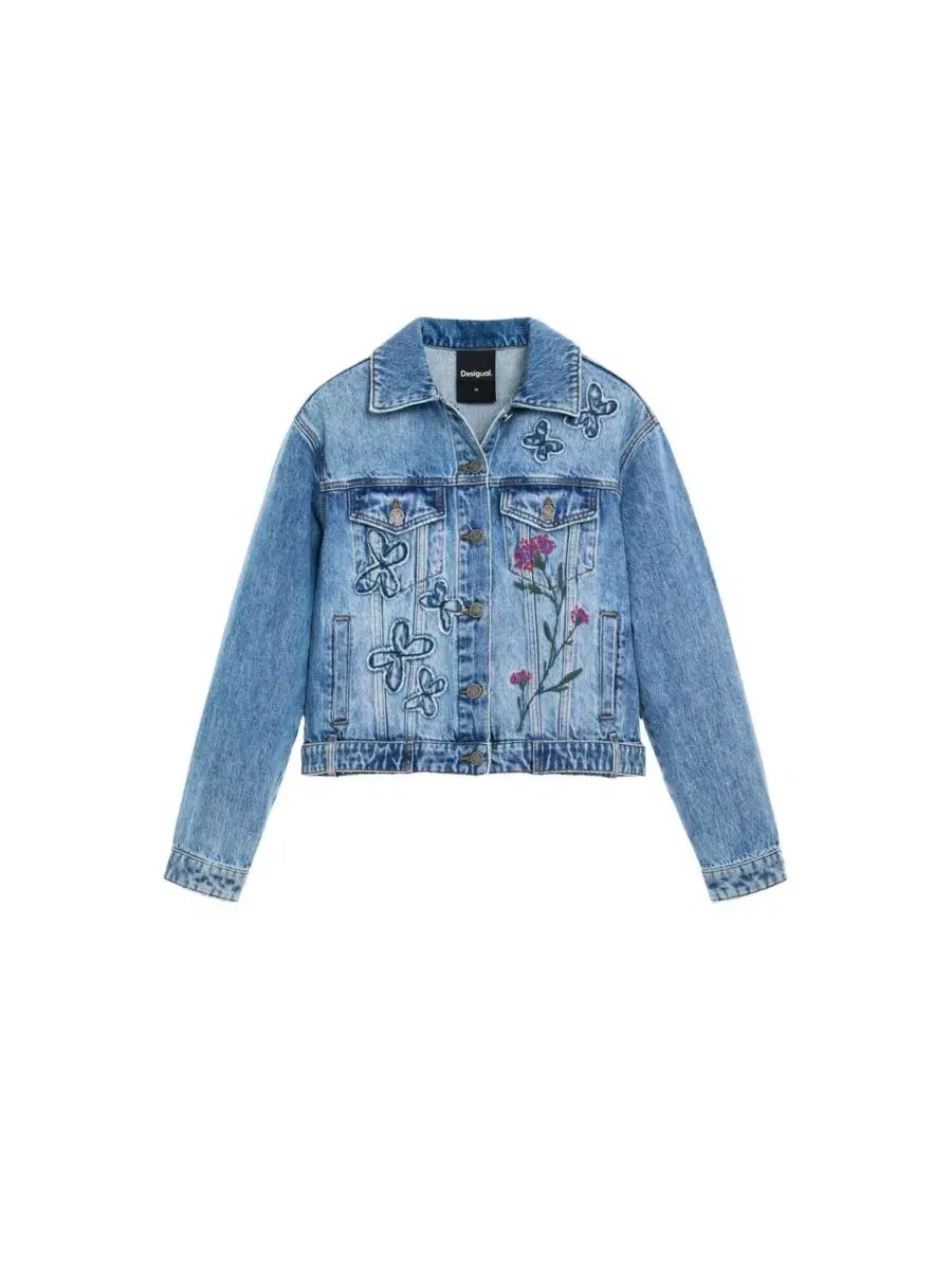 Джинсовая куртка с вышивкой бабочек и цветов Desigual — изображение 5 из 5, синий